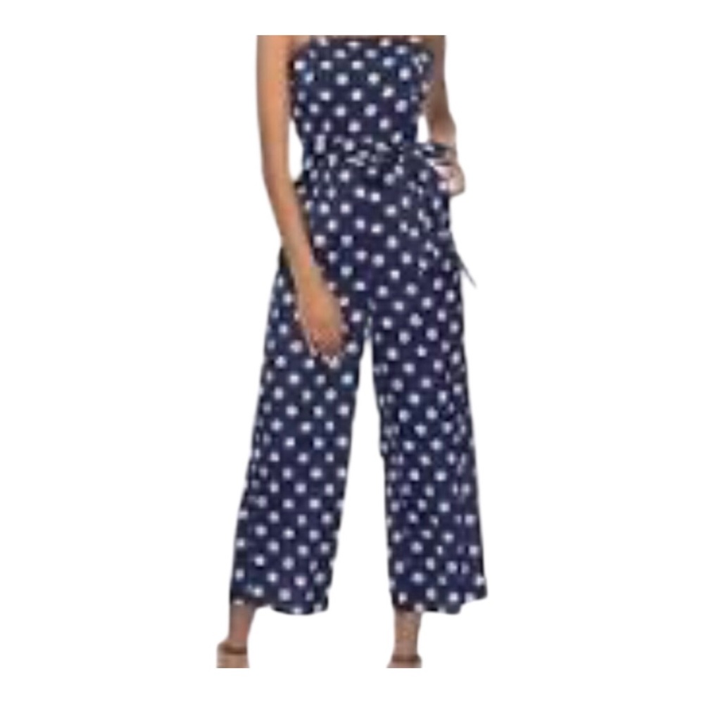Sucrefas Strapless Navy Polka Dot Jumpsuit with belt Size XL
